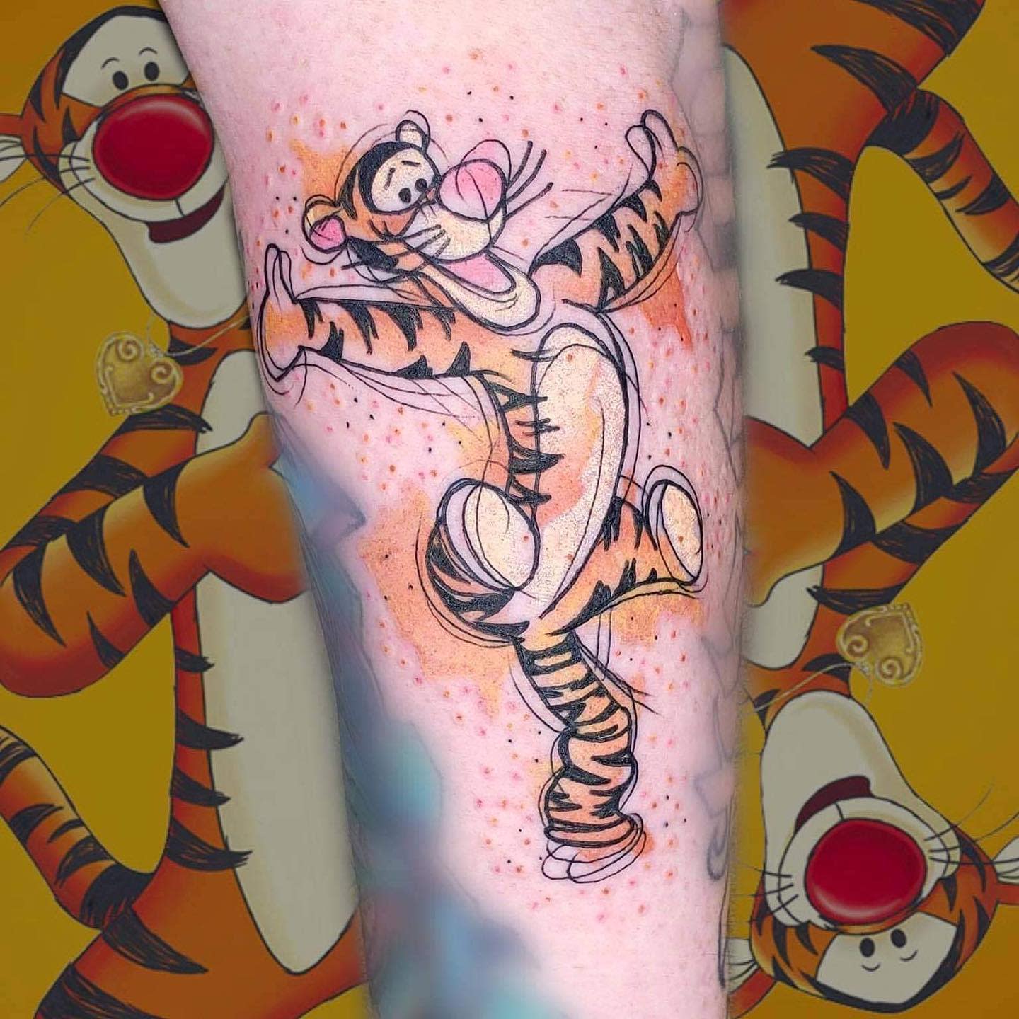 Tattoo of happy Tigger bouncing